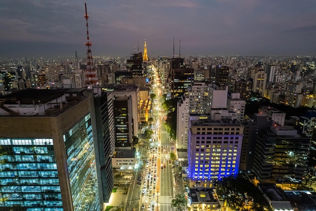 Aerial view of Avenida Paulista Paulista Avenue and MASP in Sao Paulo city Brazil