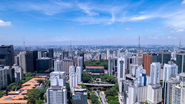 Aerial view of Avenida Paulista in Sao Paulo Brazil Very famous avenue in the city Highrise commercial buildings and many residential buildings