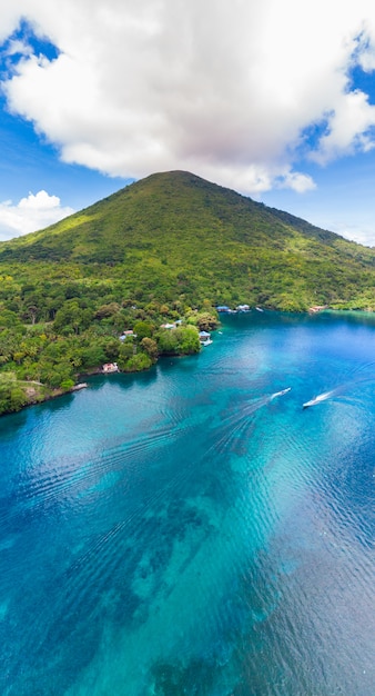 Aerial view Banda Islands Moluccas archipelago Indonesia, Pulau Gunung Api