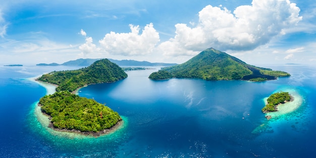 Aerial view Banda Islands Moluccas archipelago Indonesia