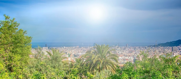 Aerial view of Barcelona on soft sunligh in summer