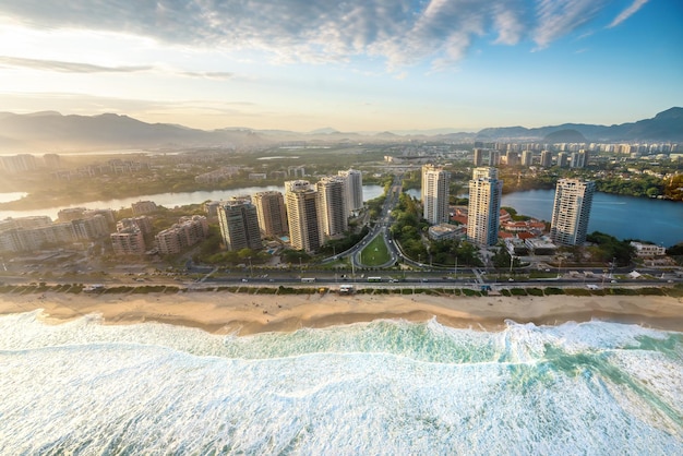 Aerial view of Barra da Tijuca and Alvorada beach Rio de Janeiro Brazil