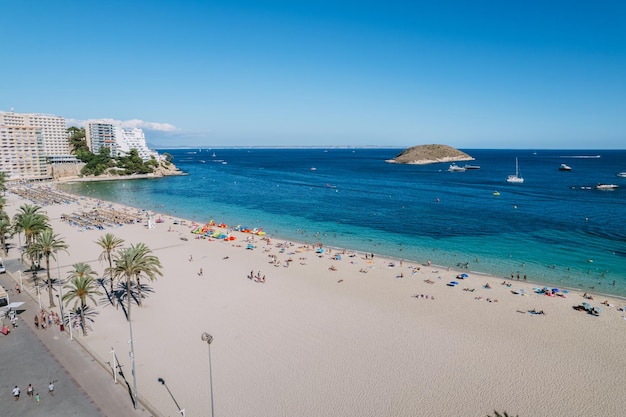 Aerial view over the a beach in Palma de Mallorca Illes Balears Spain