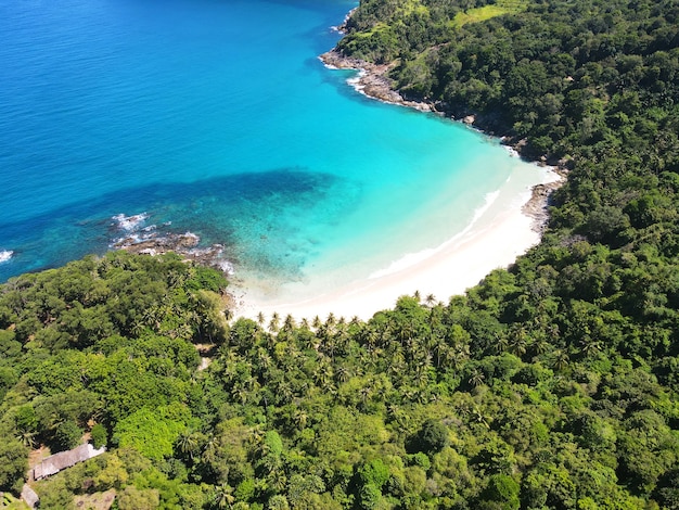 Aerial view of beach with blue sea