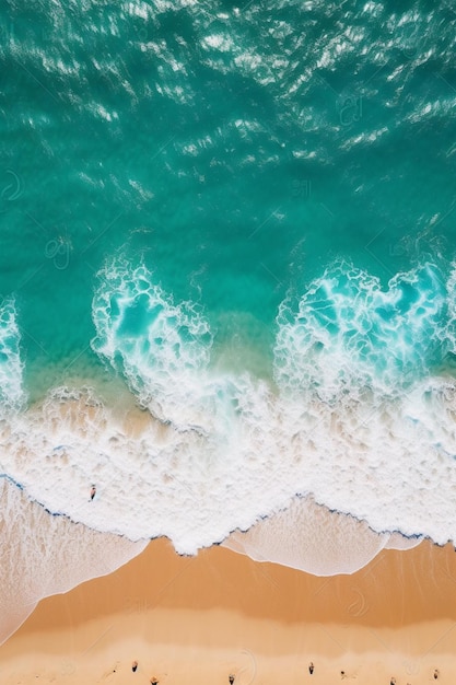 An aerial view of a beach with a turquoise water and a blue sand beach.