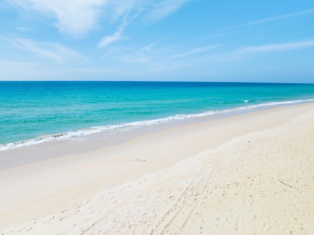 Aerial view Beautiful Beach Sea in summer season footage from drone cameraAmazing sea ocean sky background