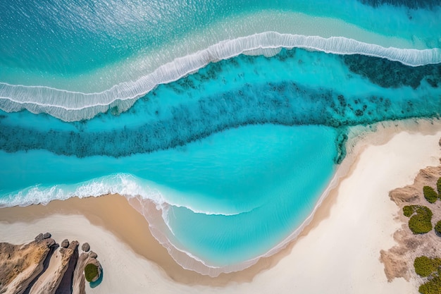 Aerial view of a beautiful beach with clear blue simplicity and calm minimal composition