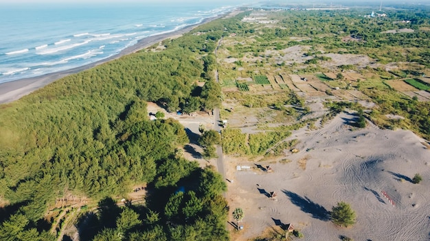 Aerial view on the beautiful morning beach