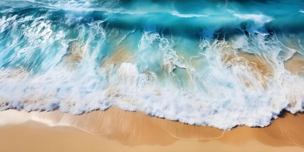 Aerial view of beautiful ocean waves on a sandy beach background Concept Aerial View Ocean Waves Sandy Beach Beautiful Nature