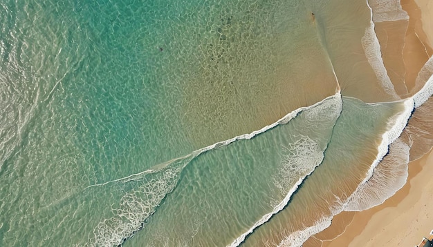 Photo aerial view of beautiful sandy beach with turquoise ocean waves