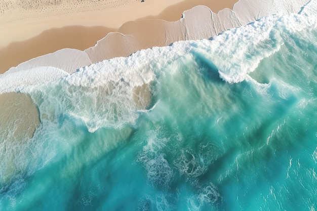 aerial view of beautiful tropical beach with turquoise ocean water and sand