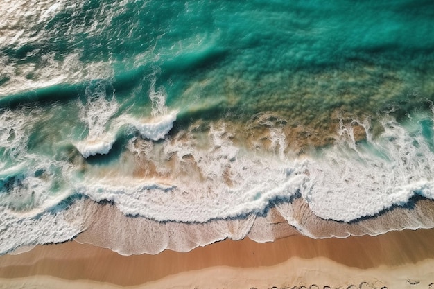 Aerial view of beautiful tropical beach with turquoise ocean waves generative ai