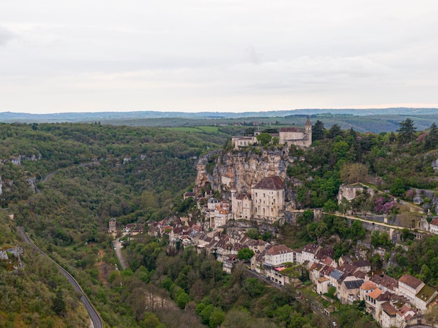 Aerial view of Beautiful village Rocamadour in Lot department southwest France Its Sanctuary of the Blessed Virgin Mary has for centuries attracted pilgrims