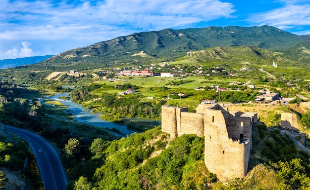 Aerial view of Bebris Tsikhe castle near Mtskheta in Georgia