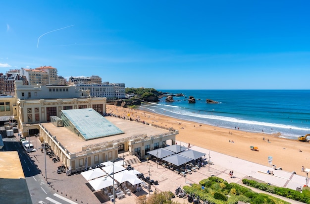 Aerial view of Biarritz beach south west resort town Lapurdi France