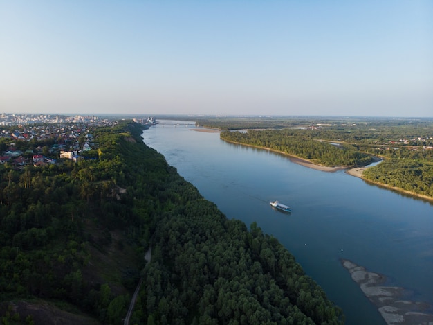 Aerial view of big siberian Ob river