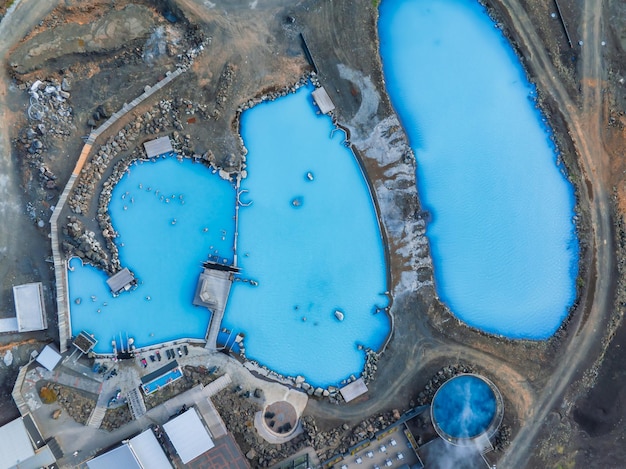 Photo aerial view of the blue lagoon in iceland the most famous and popular spa place in iceland