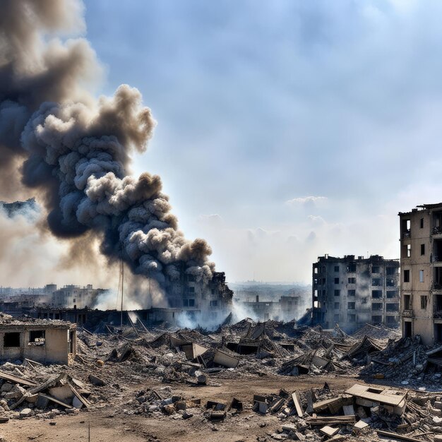 Aerial view of burnt buildings in the city Conceptual image AI generated