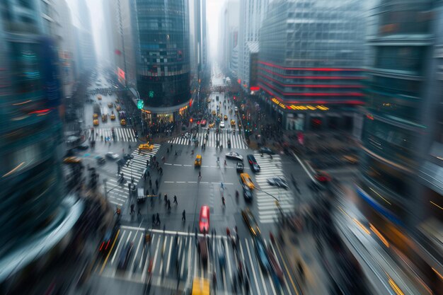 Photo aerial view of busy city intersection at dusk with ai generated