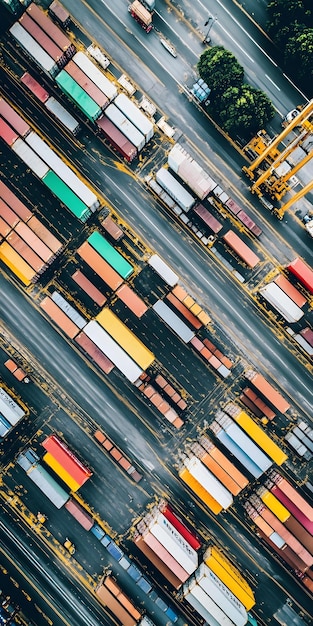 Photo aerial view of a busy shipping port with cargo containers