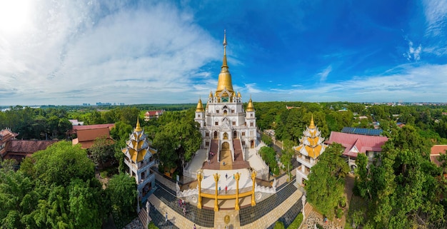 Aerial view of Buu Long Pagoda in Ho Chi Minh City A beautiful buddhist temple hidden away in Ho Chi Minh City at Vietnam A mixed architecture of India Myanmar Thailand Laos and Viet Nam