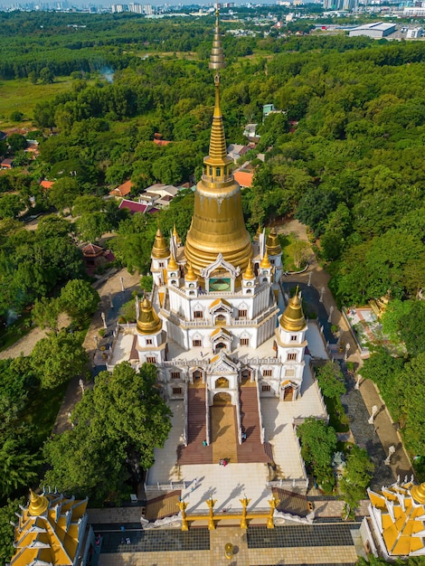 Aerial view of Buu Long Pagoda in Ho Chi Minh City A beautiful buddhist temple hidden away in Ho Chi Minh City at Vietnam A mixed architecture of India Myanmar Thailand Laos and Viet Nam