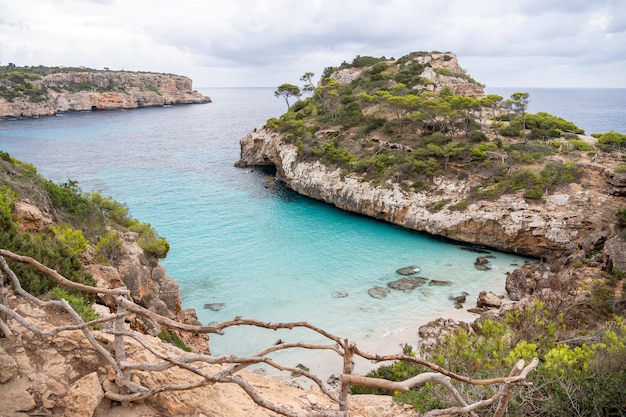 Aerial view of Calo Des Moro, beautiful bay of Majorca in Spain