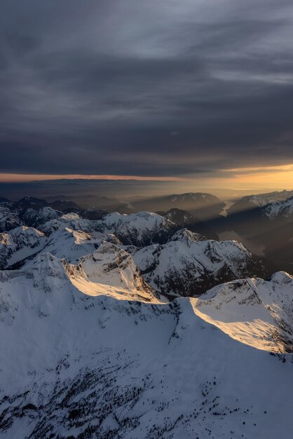 Aerial View of Canadian Rocky Mountain Landscape Sunset