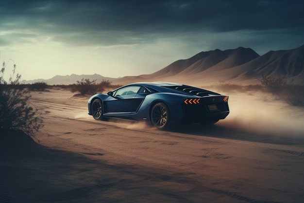 Aerial view of a car on a desert road