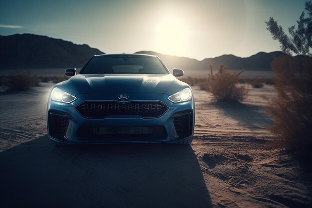 Aerial view of a car on a desert road