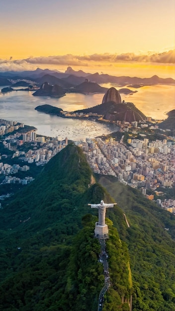 Photo aerial view of christ the redeemer statue