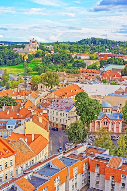 Aerial view of Church of Paraskeva, Church of Ascension and Church of Sacred Heart of Jesus in Vilnius, Lithuania