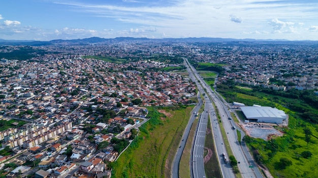 Aerial view of the City Administration state government of Minas Gerais Project Brazilian architect Oscar Niemeyer Administration city view on a beautiful day