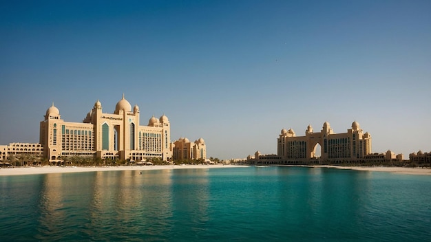 Aerial view on city by water Discover the Luxurious Atlantis Hotel A Gem on Dubois Palm Island Since 2008 Aerial view of Dubai city from the top of a tower