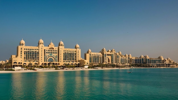 Aerial view on city by water Discover the Luxurious Atlantis Hotel A Gem on Dubois Palm Island Since 2008 Aerial view of Dubai city from the top of a tower