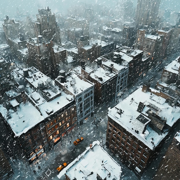 Photo aerial view of a city during a snowstorm