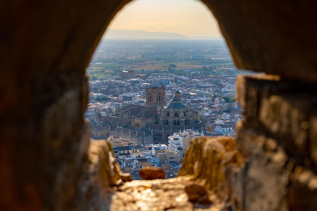 Aerial view of the city of Granada with the cathedral in the center