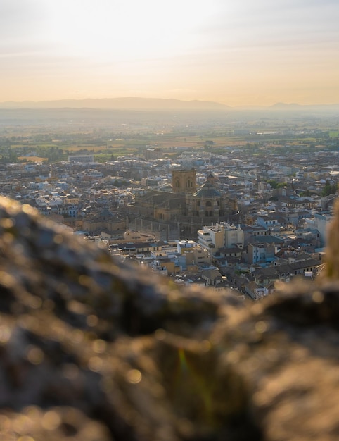 Aerial view of the city of Granada with the cathedral in the center