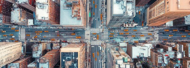 Photo aerial view of city intersection with traffic and buildings