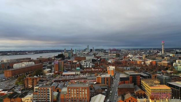 Aerial view of the city of Liverpool in the North West of the UK