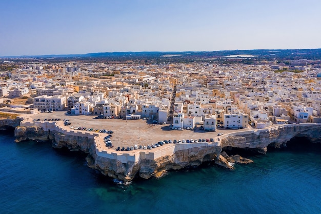 Aerial view of the City of Polignano a Mare town, Puglia region i Italy