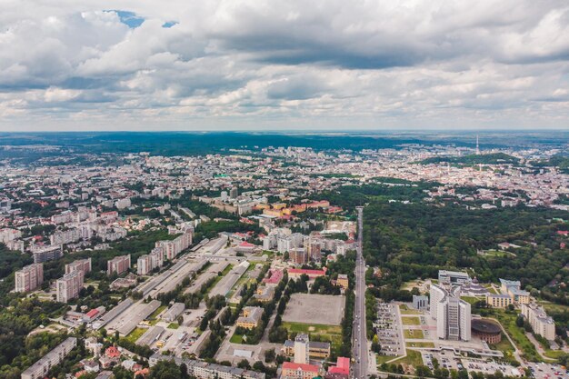 Aerial view of city with cloudy weather