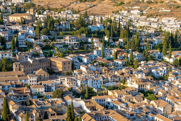 Aerial view of the city with historic center of Granada