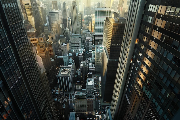 Aerial view of a cityscape with skyscrapers capturing the urban landscape from above