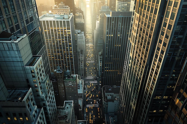 Aerial view of a cityscape with skyscrapers capturing the urban landscape from above