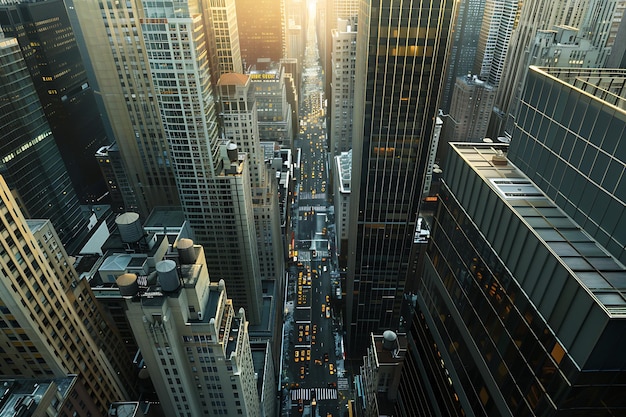 Aerial view of a cityscape with skyscrapers capturing the urban landscape from above