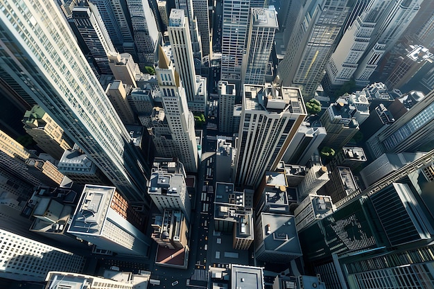 Aerial view of a cityscape with skyscrapers capturing the urban landscape from above