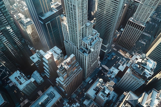 Aerial view of a cityscape with skyscrapers capturing the urban landscape from above