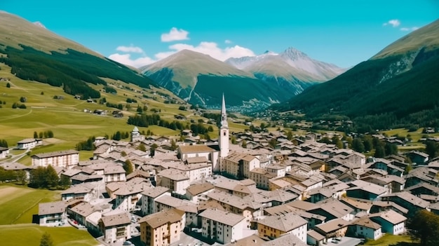 aerial view of Cogne small town in Aosta Valley Italy autumn Generative AI