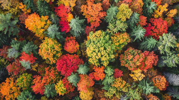 Photo an aerial view of colorful fall foliage in a forest